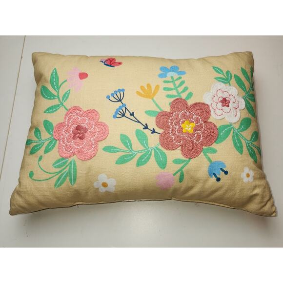 Spritz Lumbar Floral Embroidered and printed Spring Cottage Throw Pillow 18x12 - Picture 2 of 5
